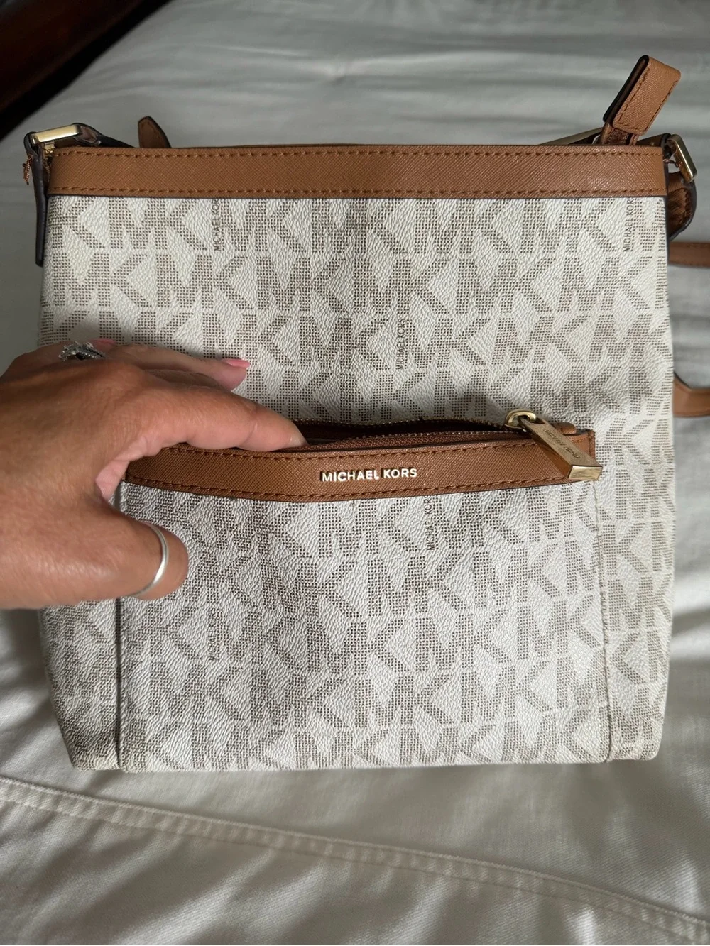 Michael Kors Cream & Tan Signature Crossbody Bag